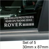 5 x Rover GPS Tracking Device Security WINDOW Stickers 87x30mm-25,45,75,Streetwise,Tourer,City,400,800-Car,Van Alarm Tracker